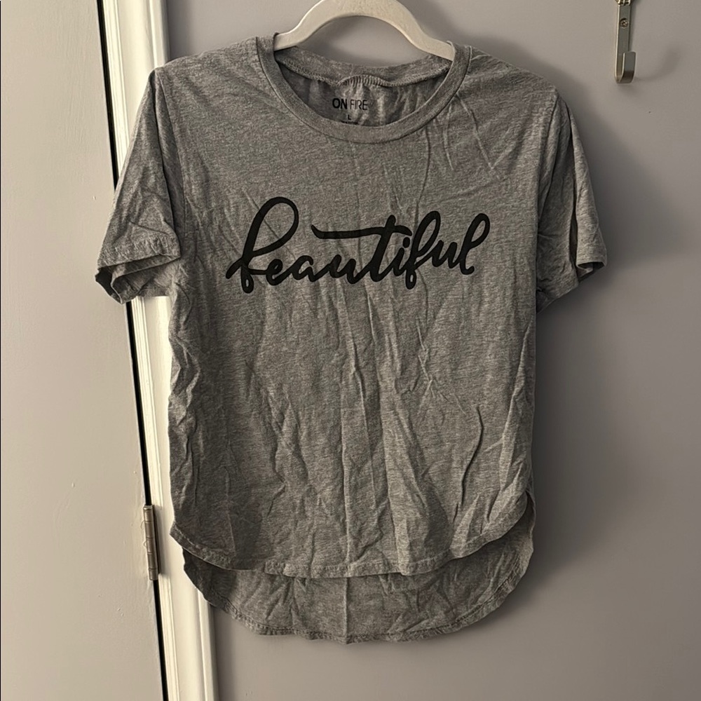 On Fire Gray Short Sleeve T-Shirt with Black Script